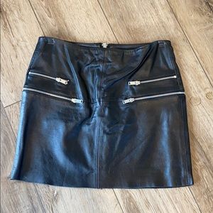 Black Leather Skirt with Zippers